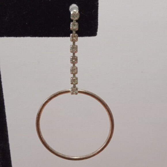 Elegant Crystal Rhinestone Dangle Hoop Earrings Minimalist Statement Jewelry - Picture 4 of 5